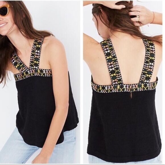 MADEWELL Embroidered Sleeveless Knit Sweater Tank Top Black XS - Picture 1 of 7